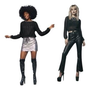 Vintage 90/Y2K Metallic Gunmetal Shimmer Ribbed Knit Top Long Sleeve Drawstring